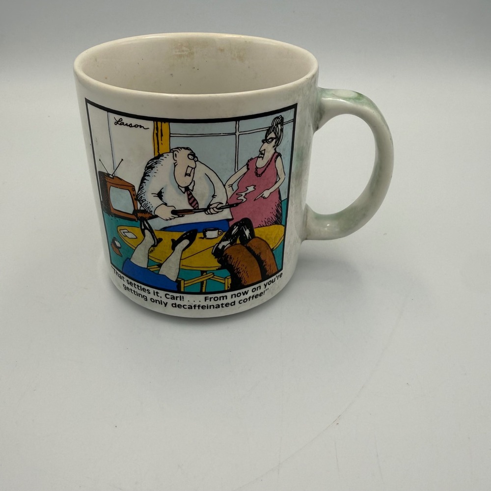 Vintage 1980 The Far Side Gary Larson Decaffeinated Coffee Mug OZ Ceramic Taiwan